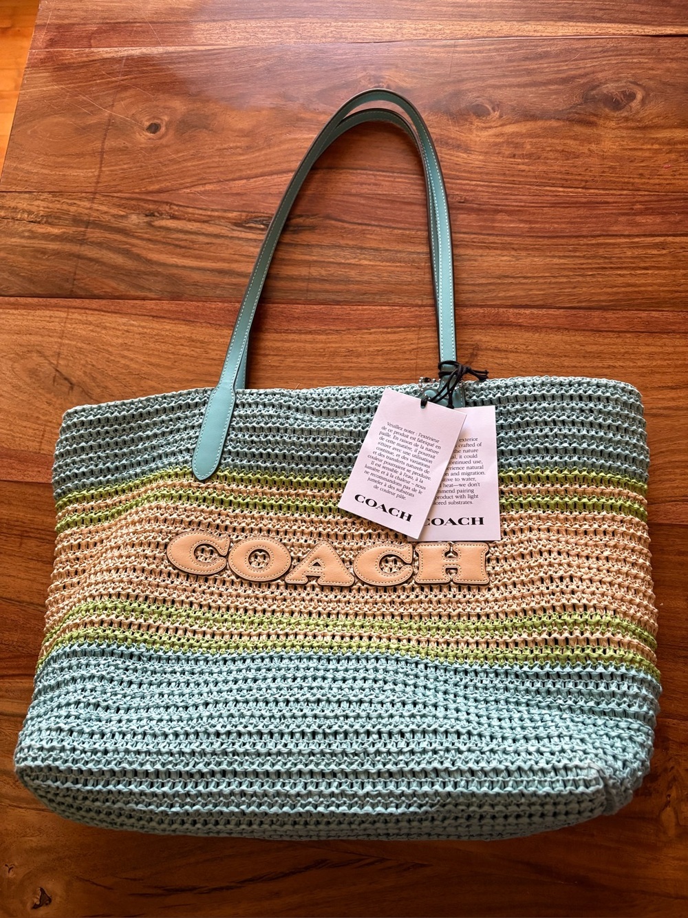 COACH Straw City Tote - Turquoise Multi - Picture 5 of 8